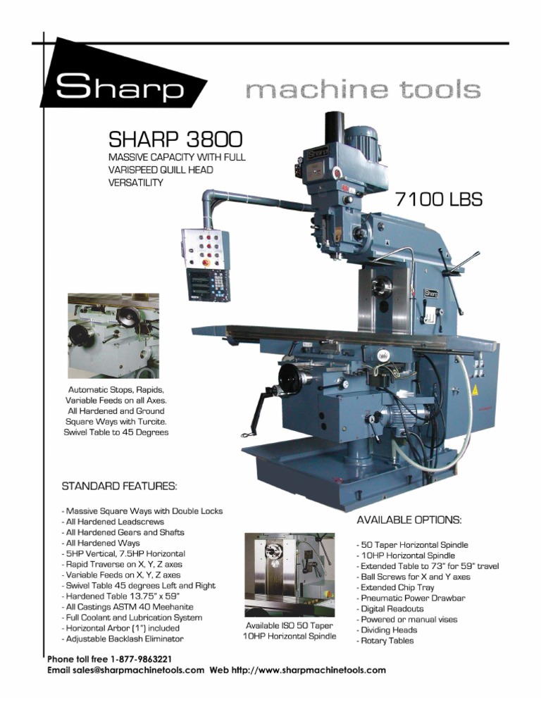 Sharp Model 3800 Vertical Milling Machine PDF