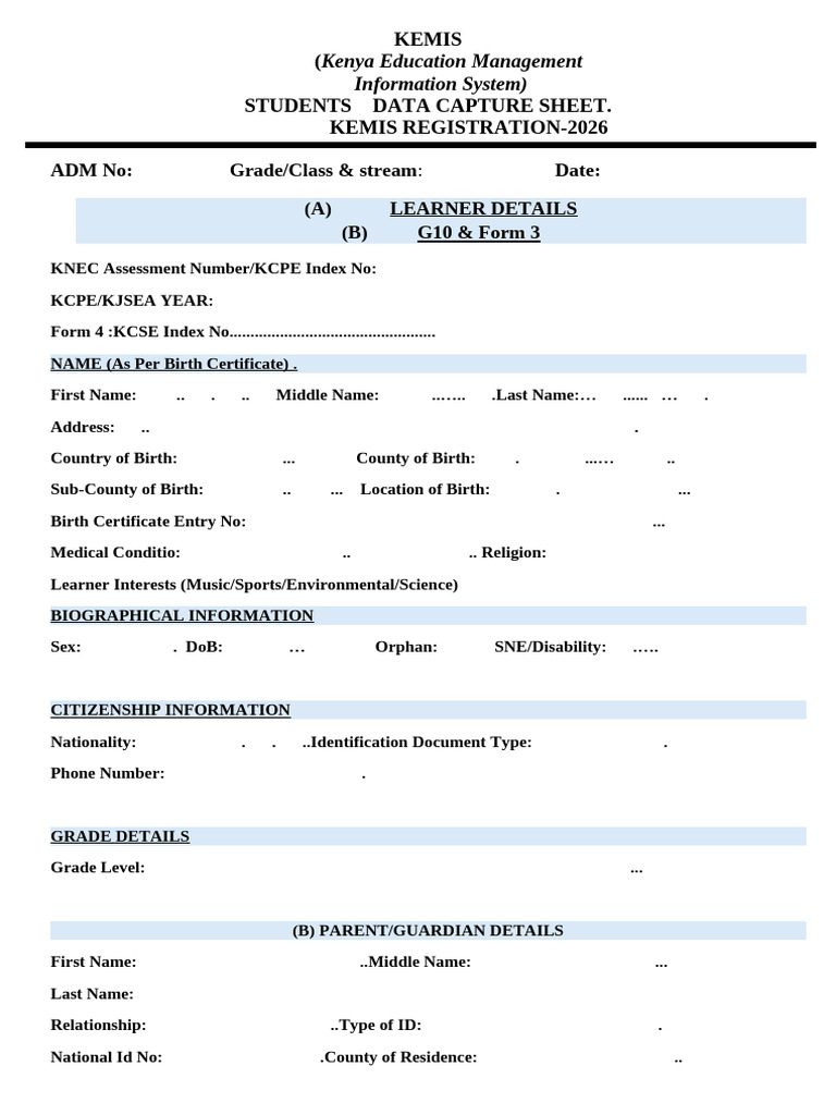 Kemis Data Capture Form - 2026 - 052731 | PDF