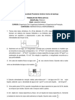 Trabalho Hidrostática e Hidrodinâmica (2012 - 2)