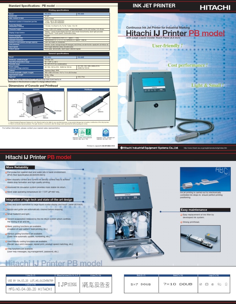 Hitachi PB Continuous Ink Jet Printer | PDF | Printer (Computing ...