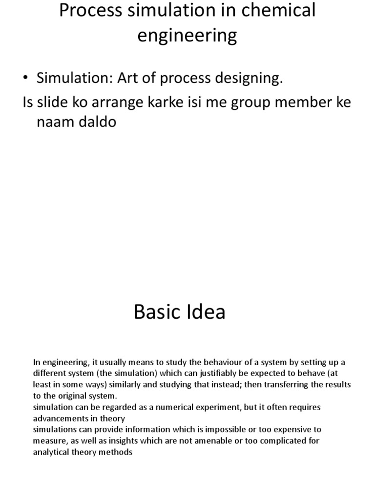 Process Simulation in Chemical Engineering PDF Simulation