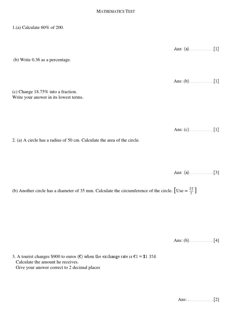 Mathematics Test Questions and Answers | PDF | Teaching Methods ...