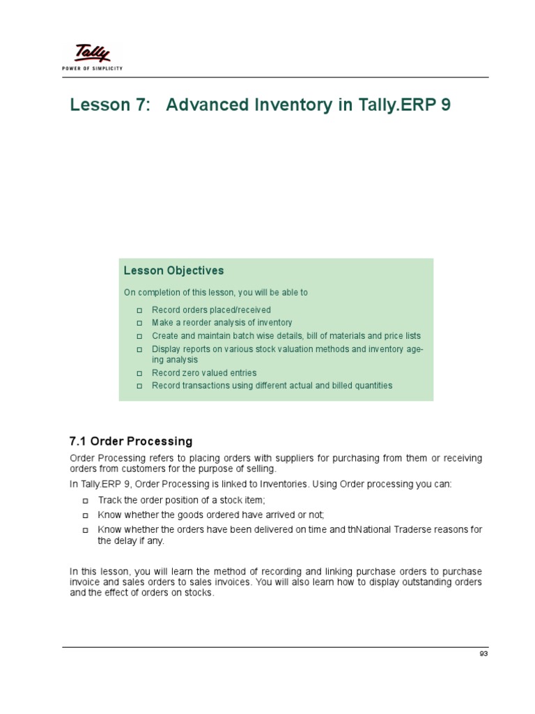Advanced Inventory Management in Tally | PDF | Inventory | Debits And ...