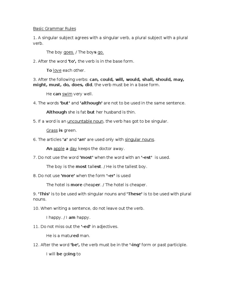 Basic Grammar Rules | PDF