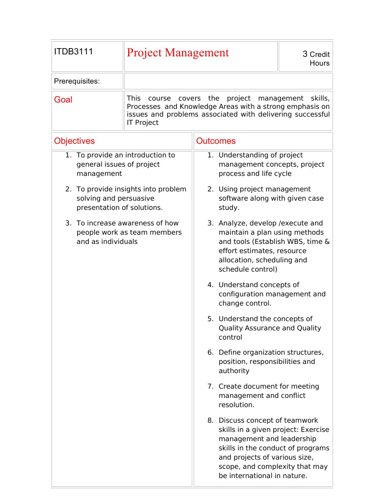 Project Management Course Outcomes | PDF | Career & Growth | Business