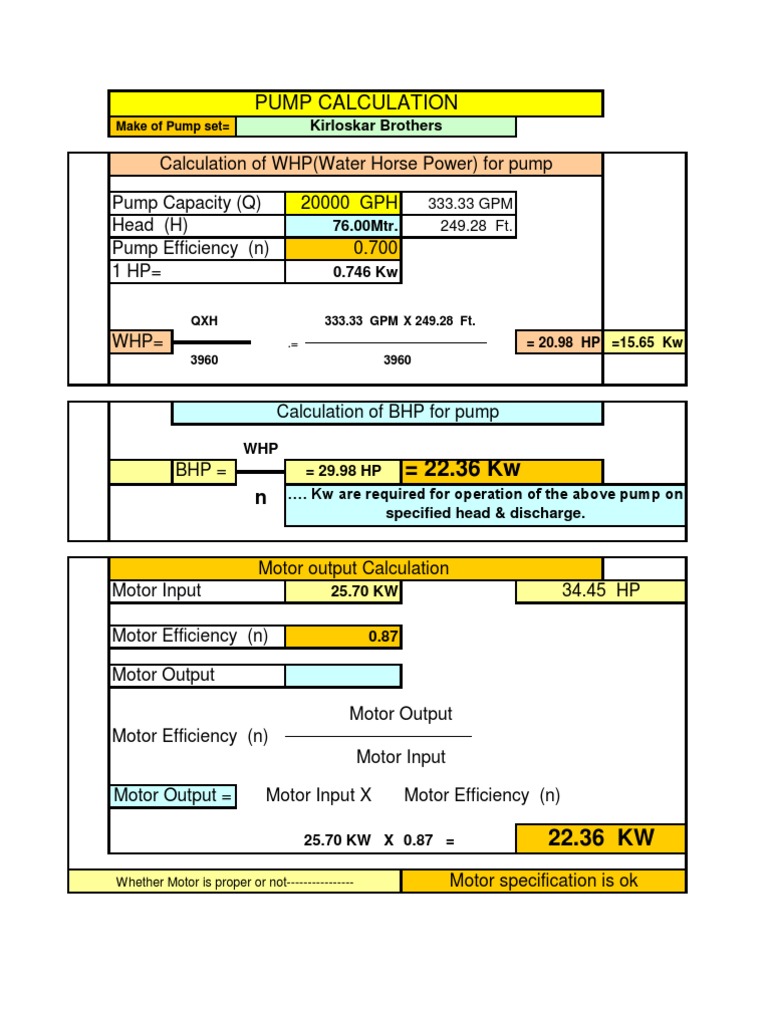 Calculation of Pump Horsepower Watt