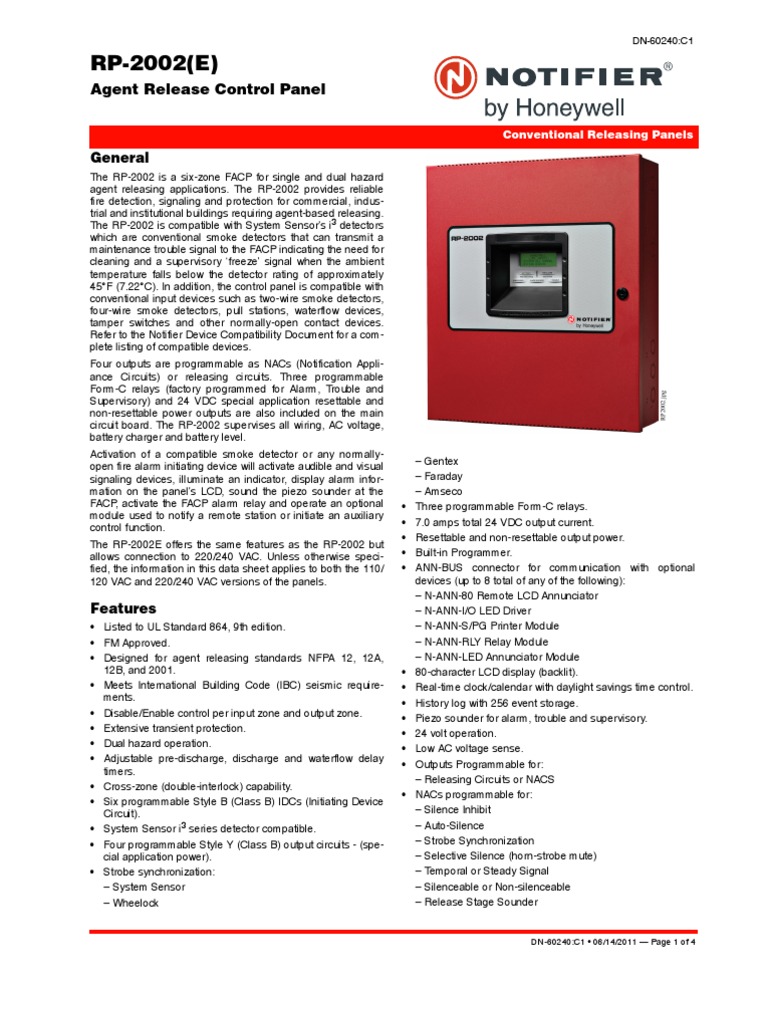Notifier RP2002 DATA SHEET Amplifier Relay