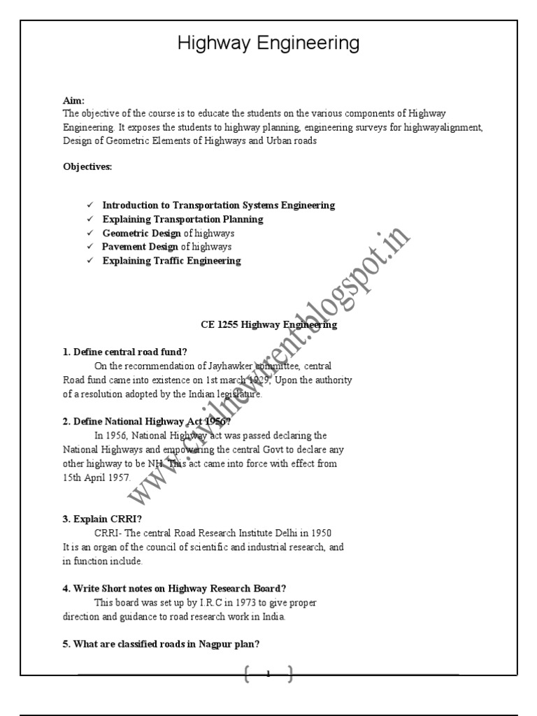 CE2255QB Highway Engg PDF Road Surface Tangent