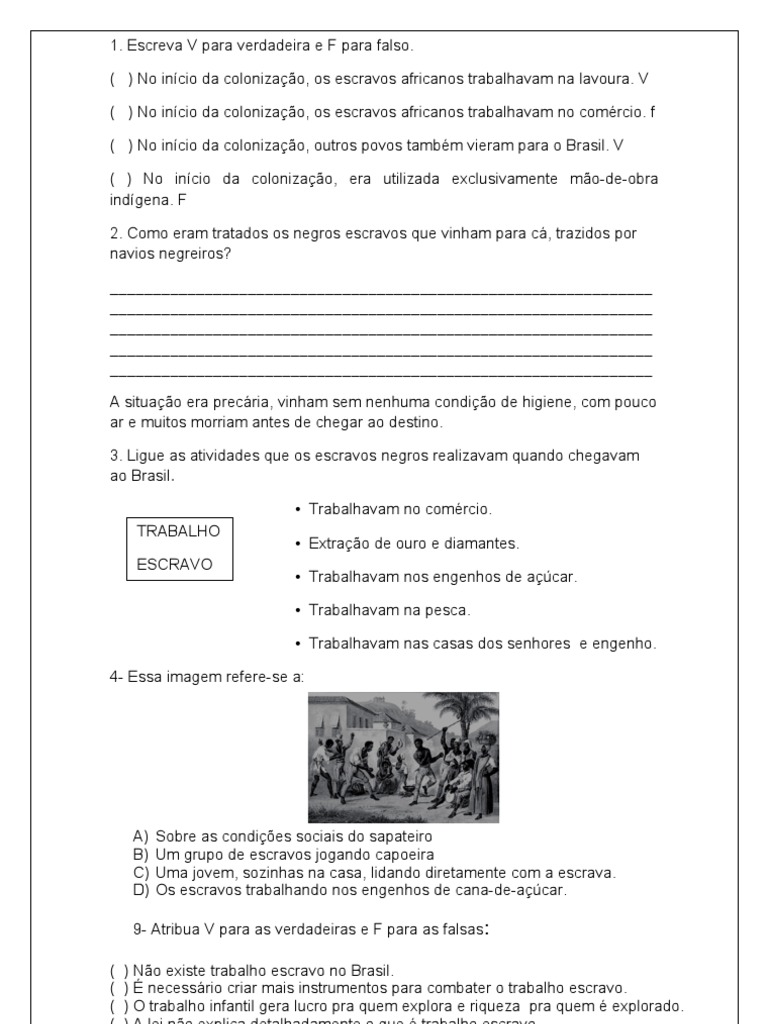 Atividades sobre Escravidão no Brasil | PDF | História