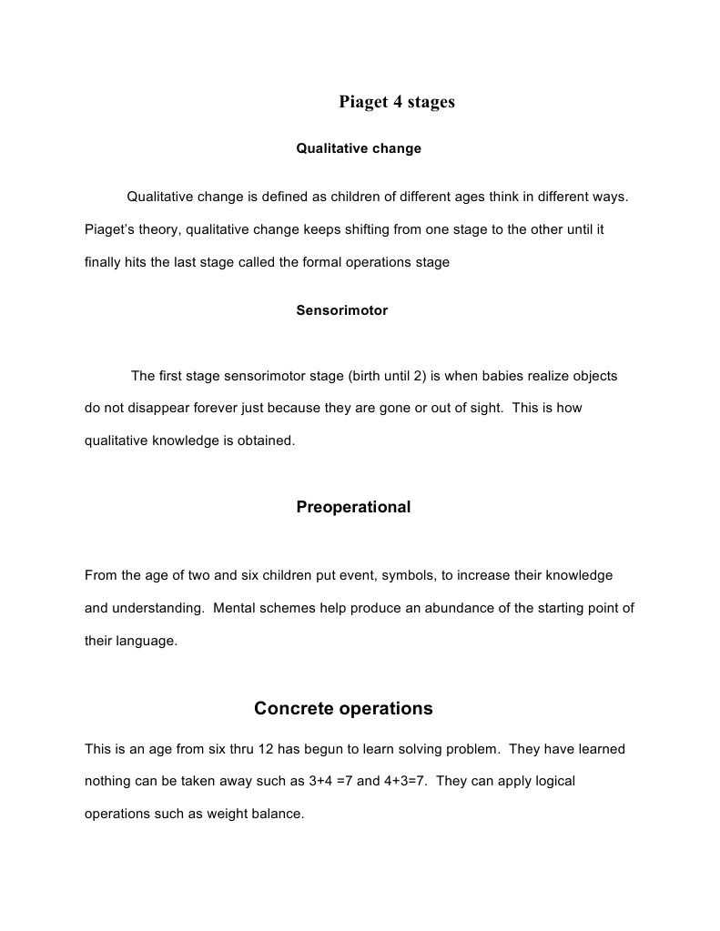 Piaget's Stages of Cognitive Development | PDF