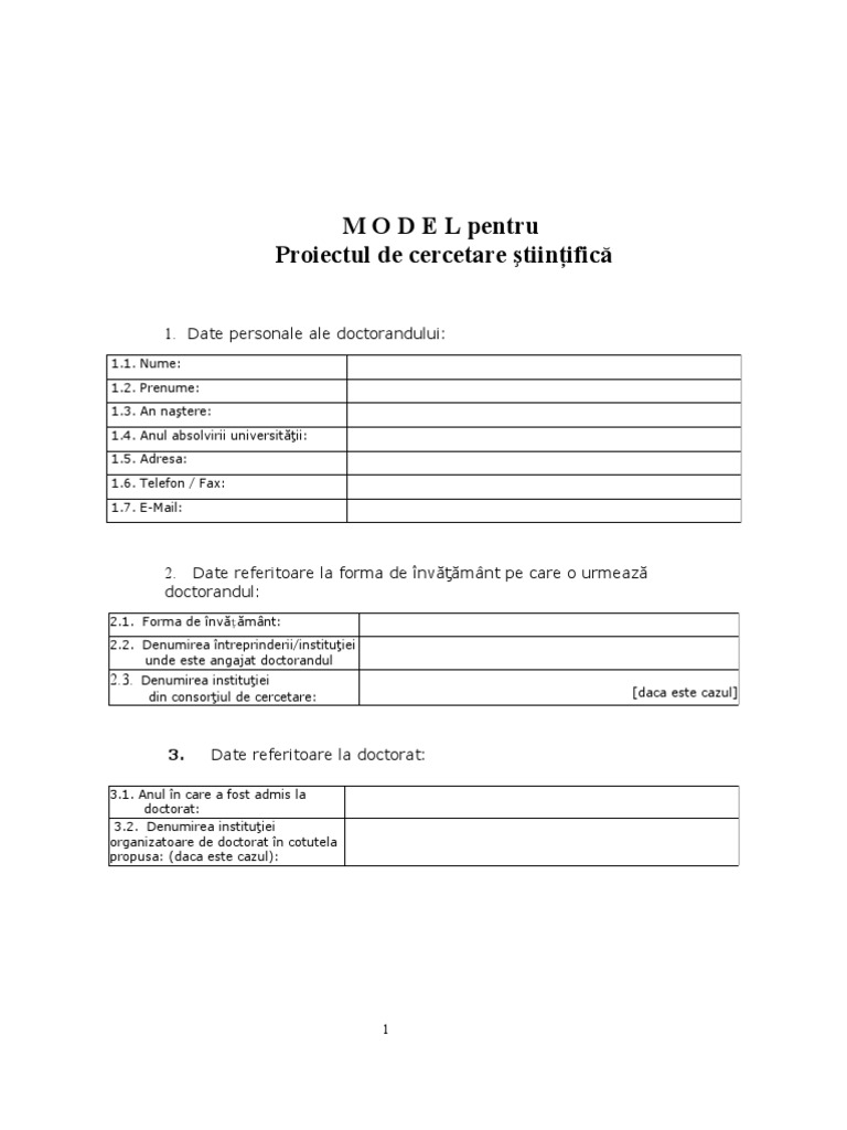 Model Proiect Cercetare | PDF