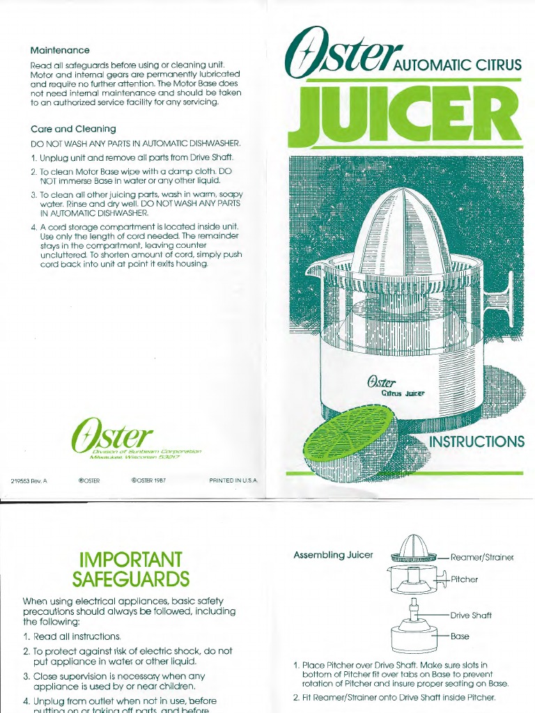 Oster Citrus Juicer Instructions PDF Dishwasher Juice