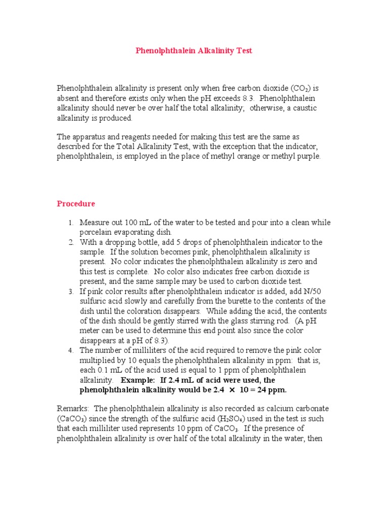 Phenolphthalein Alkalinity Testing Guide | PDF | Alkalinity | Carbonate
