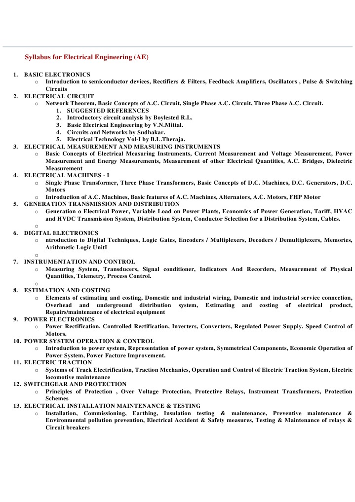 Electrical Engineering Course Syllabus | PDF | Technology & Engineering