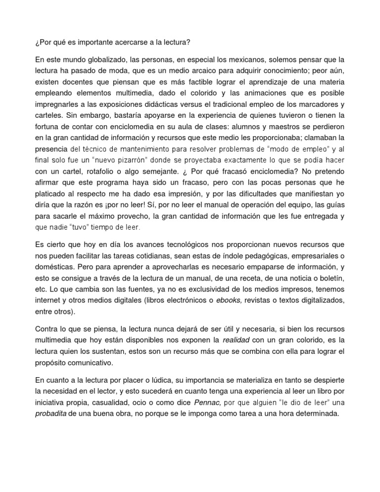 Importancia de la Lectura en la Educación | PDF | Cognición | Aprendizaje