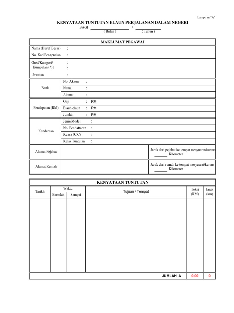 Borang Tuntutan Perjalanan Excel  PDF