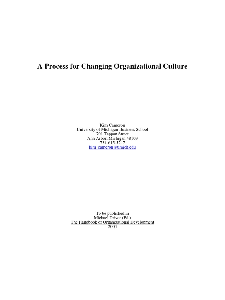 A Process For Changing Organizational Culture | PDF | Career & Growth