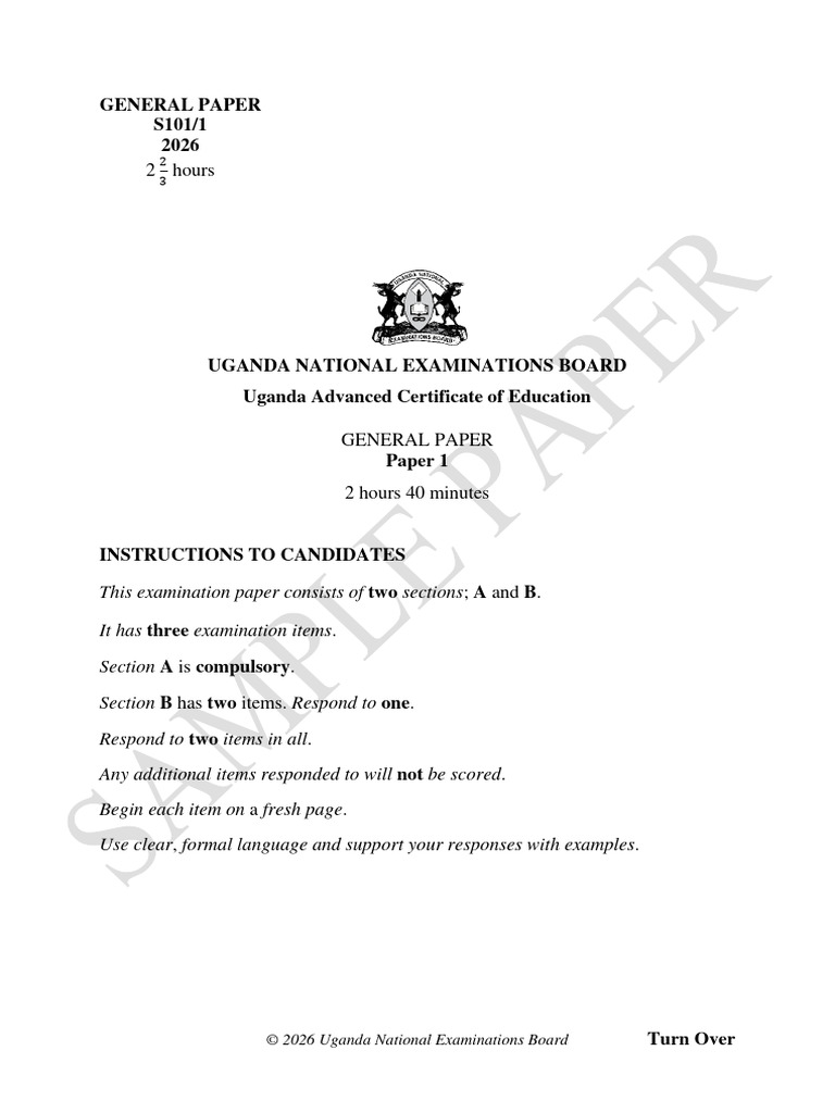 S101 1 GeneralPaper UACE SamplePaper 2026 | PDF | Uganda | Village