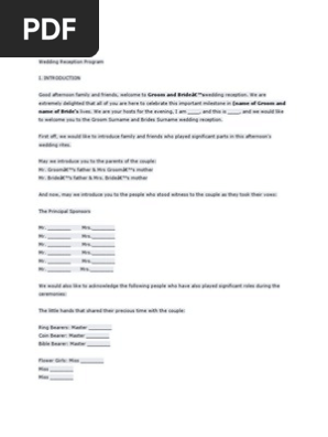 Emcee S Script English Pdf Wedding Bride