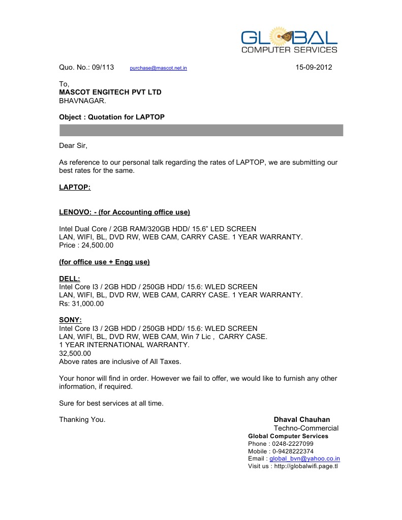 Laptop Quotation from Global Computer Services | PDF | Computers ...