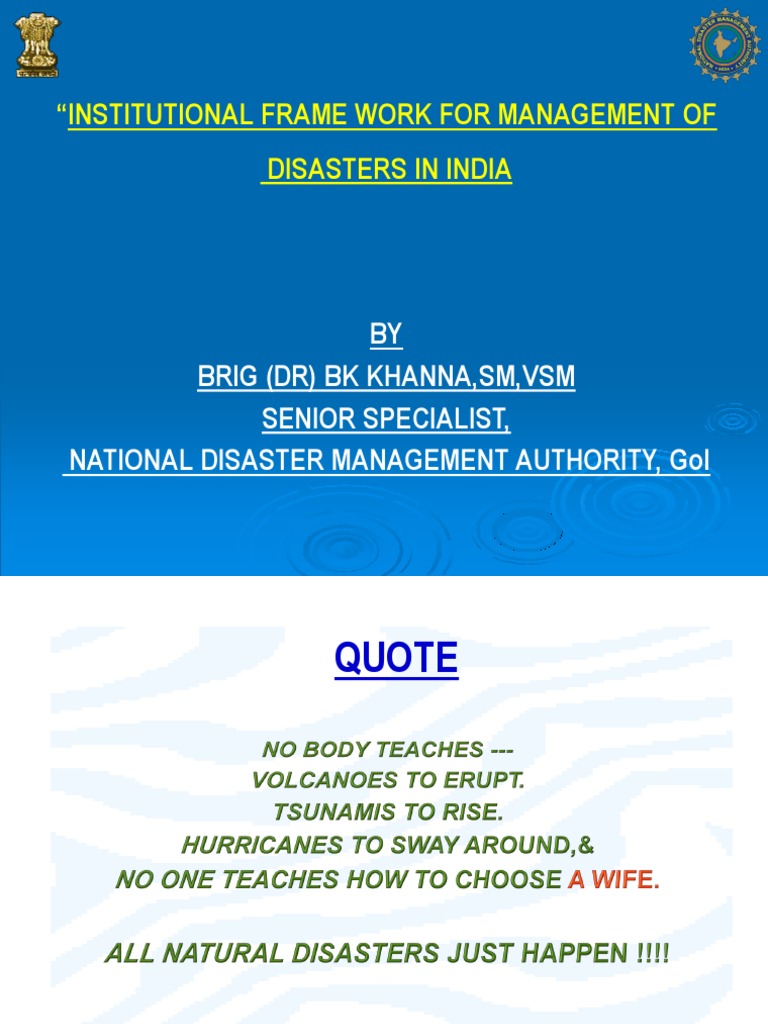 Institutional Framework For MGMT of Disasters in India | PDF ...