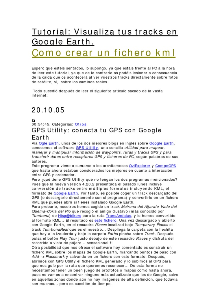 Tutorial Visualiza Tus Tracks en Google Earth | PDF