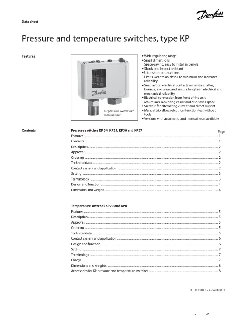 Danfoss Pressure Switch KP34, KP35, KP36, KP37 Switch Electrical Connector
