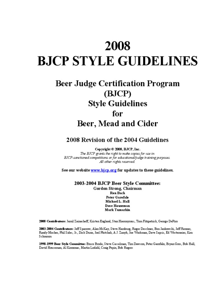 2008 BJCP Style Guidelines Beer Judge Certification Program (BJCP