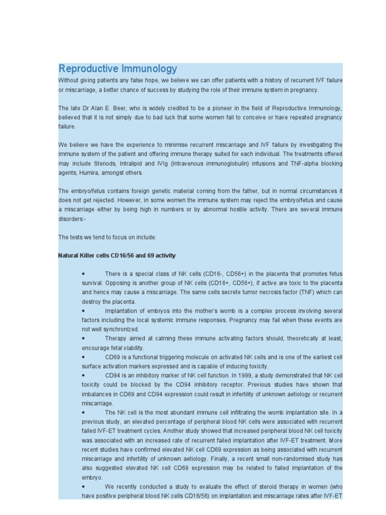 Reproductive Immunology | PDF | Natural Killer Cell | Miscarriage