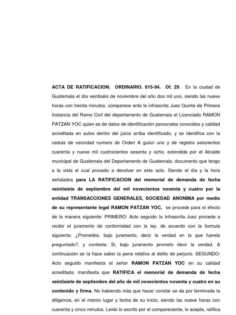 Acta de Ratificación de Demanda | PDF | Derecho
