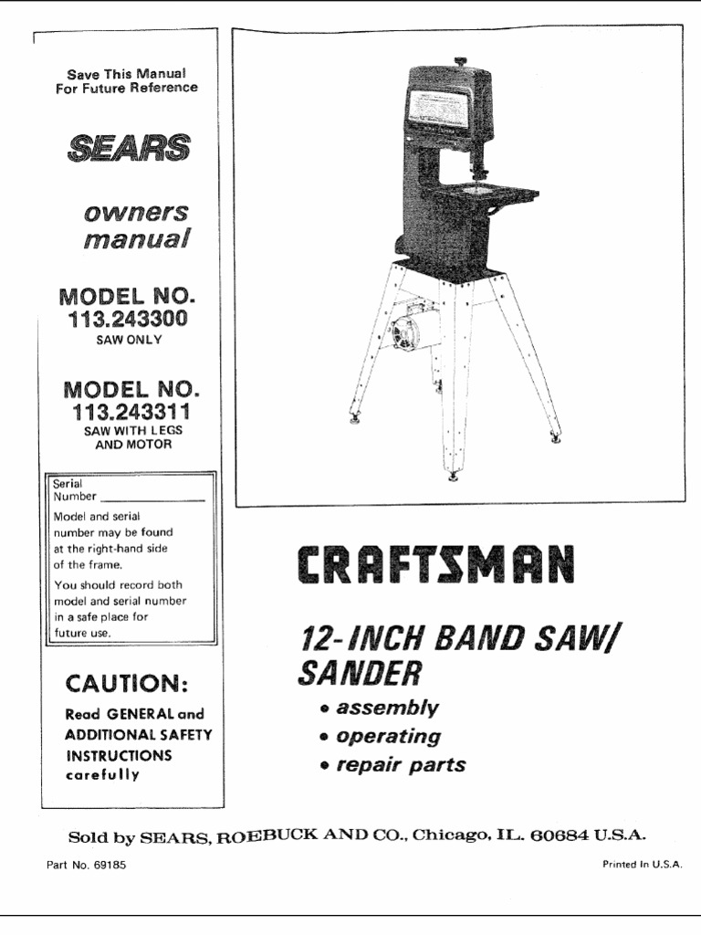 Craftsman 12-Inch Bandsaw Manual | Screw | Electrical Connector