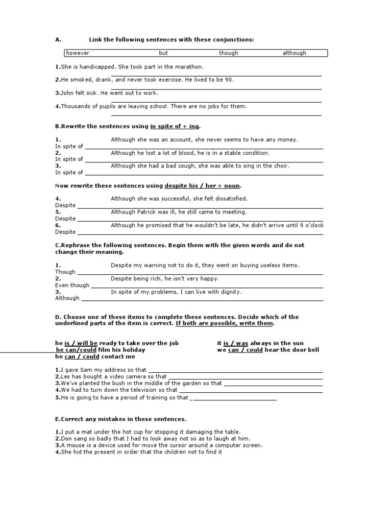 Contrast and Purpose Exercises | PDF