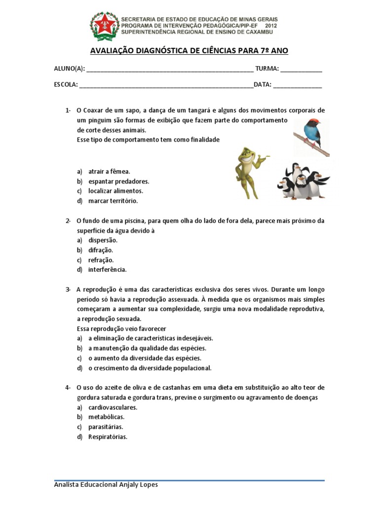 Perguntas De Ciências 7 Ano Com Respostas