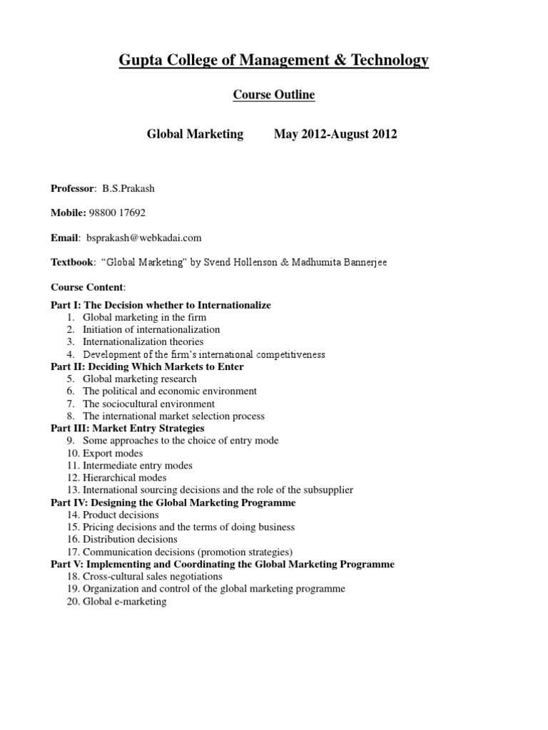 Gupta College of Management & Technology: Course Outline | PDF ...