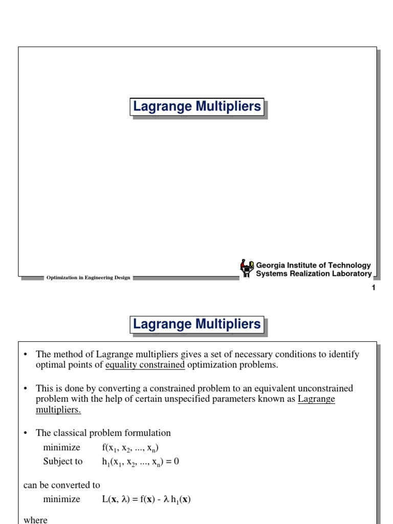 Lagrange Multipliers in Engineering Design | PDF | Mathematical ...