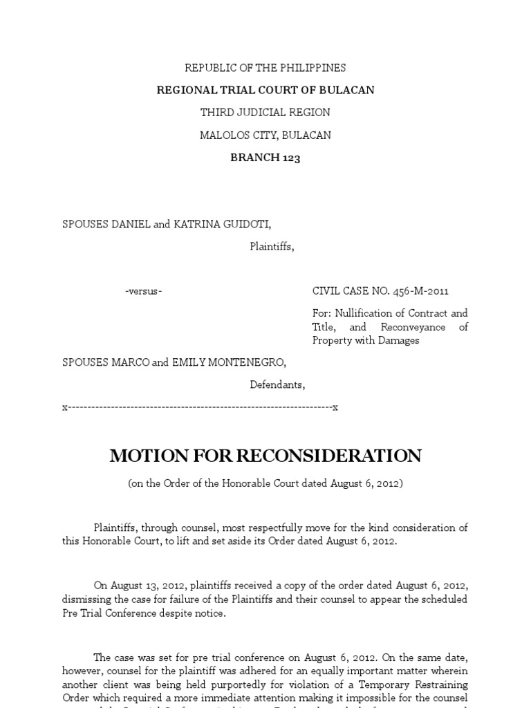 Motion for Reconsideration. Lawsuit Government