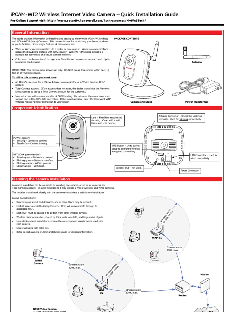 Honeywell Pcam Wi2 Quick Install Guide | PDF | Camera | Wireless Access ...