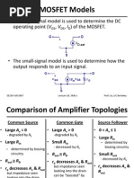 MOSFET Models: - The Large-Signal Model Is Used To Determine The DC Operating Point (V, V, I) of The MOSFET