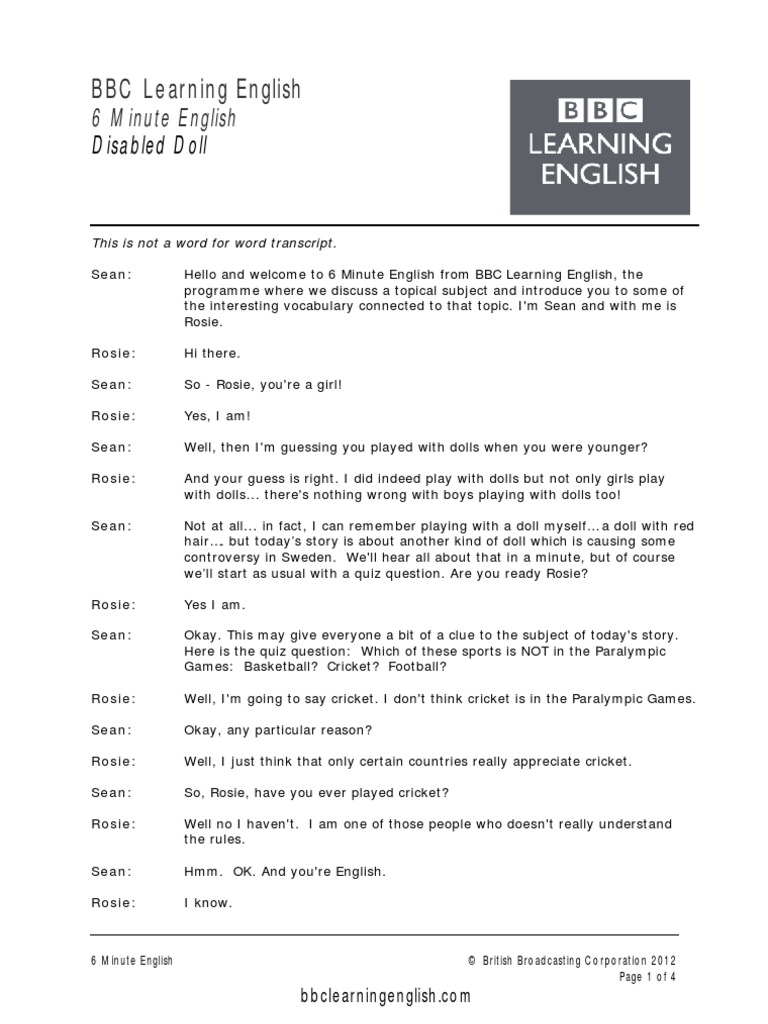 BBC Learning English: Disabled Doll | PDF | Intellectual Disability ...