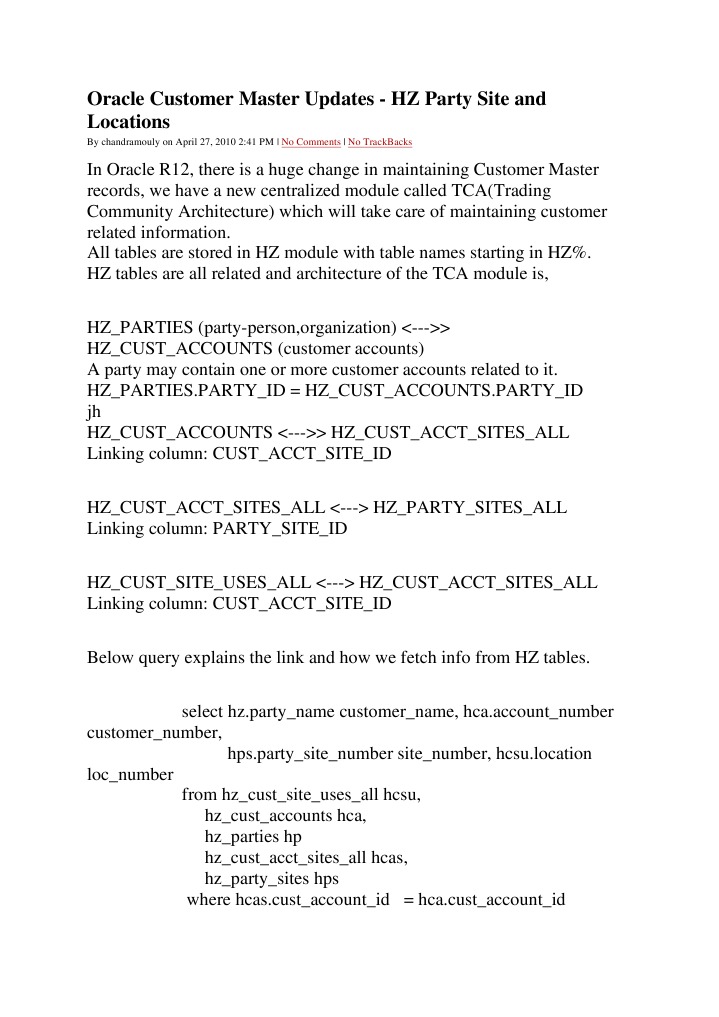 Oracle Customer Master Updates - HZ Party Site and Locations | PDF ...