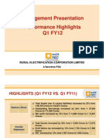Management Presentation Performance Highlights Q1 FY12 Q: Rural Electrification Corporation Limited