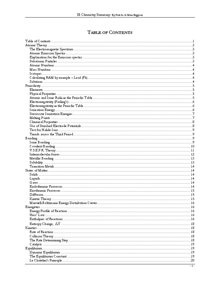 IB Chemistry Summary Guide | PDF | Ionic Bonding | Chemical Bond