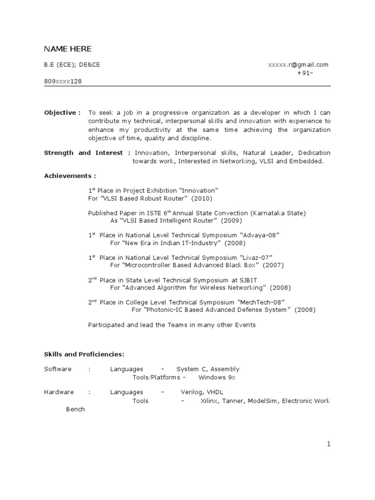 Sample Resume Pdf Computer Network Areas Of Computer Science
