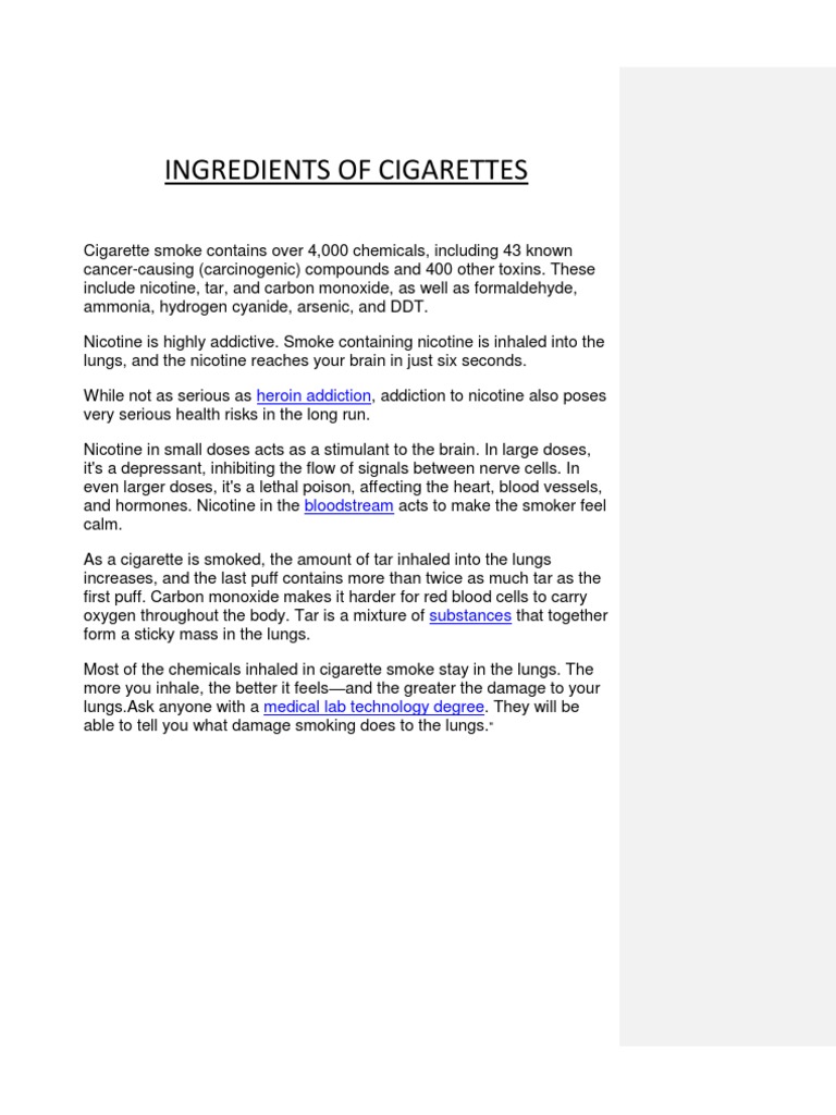 Ingredients of Cigarettes Cigarette Nicotine