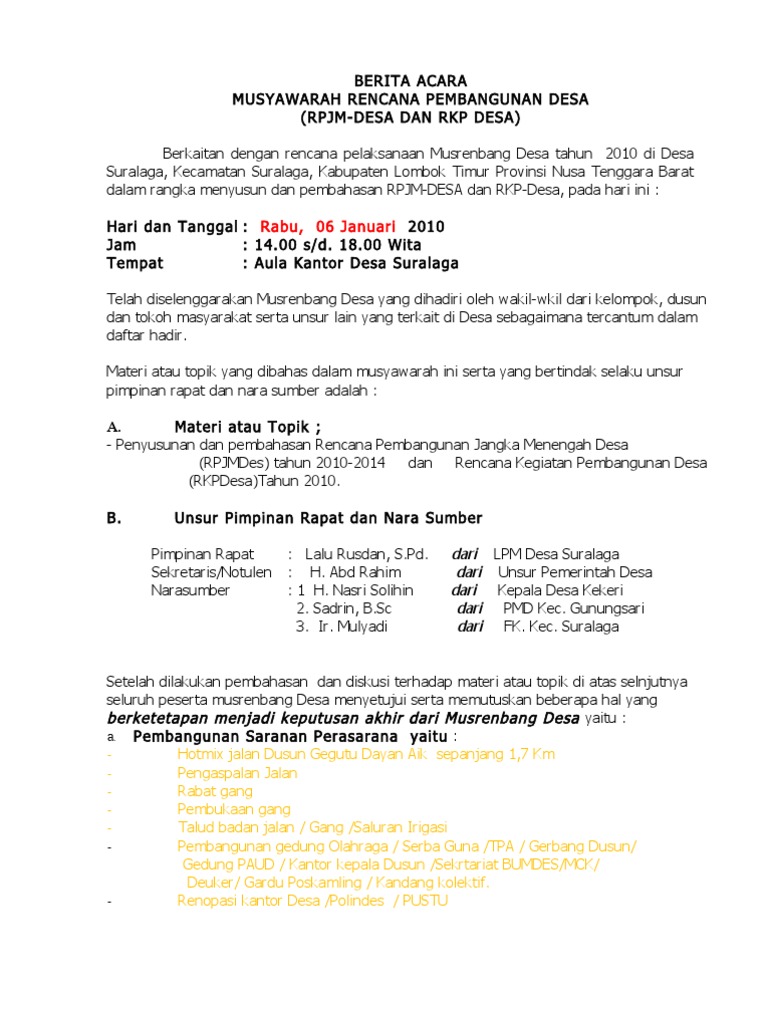 Berita Acara Musrenbang Desa | PDF