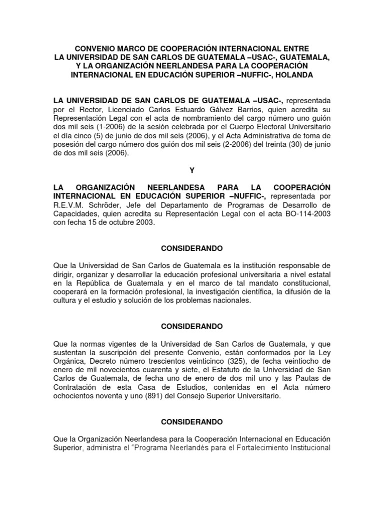 Convenio USAC y Nuffic para Educación | PDF | Guatemala | Universidad