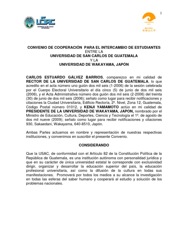 Convenio de Cooperacion para El Intercambio de Estudiantes Entre La ...