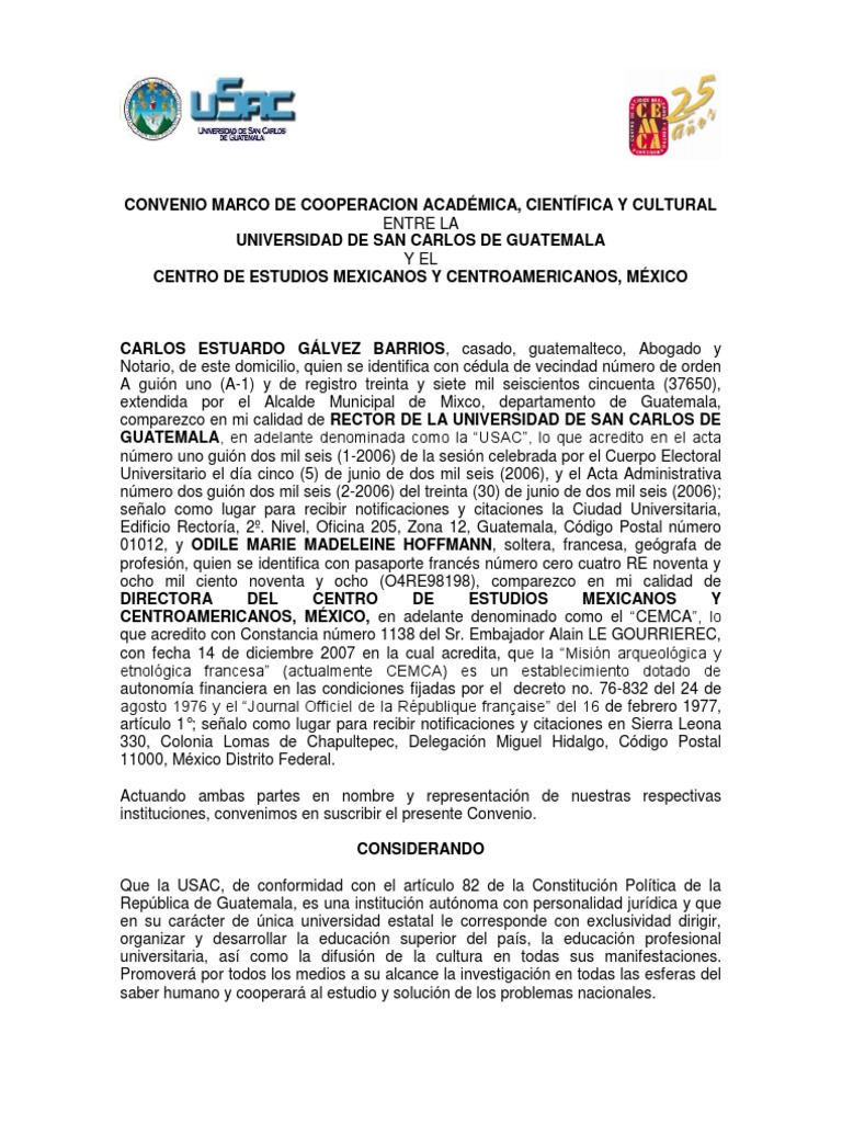 Convenio Marco de Cooperacion Academica, Cientifica y Cultural Entre La ...