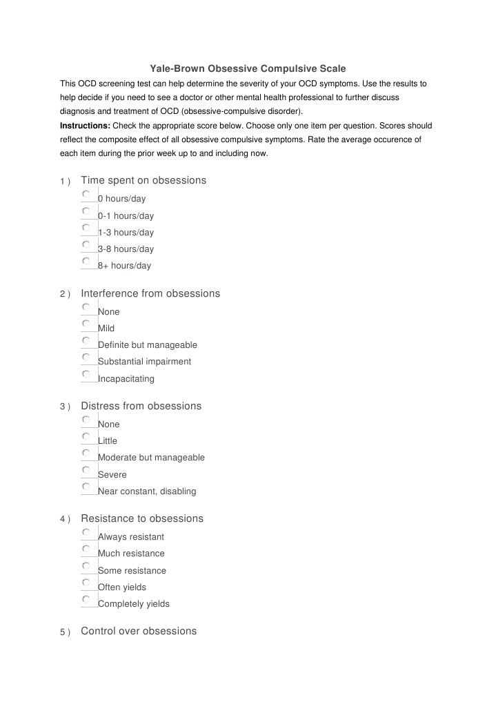 Yale-Brown OCD Severity Scale Test | PDF