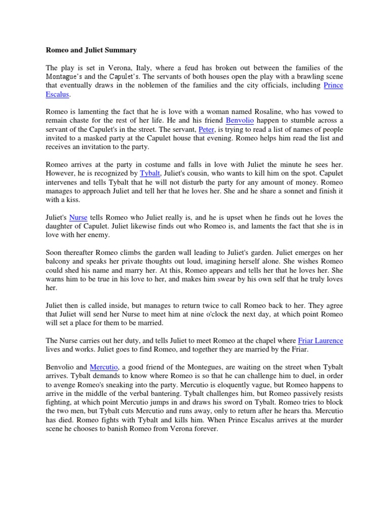 Romeo and Juliet Summary Characters In Romeo And Juliet Juliet